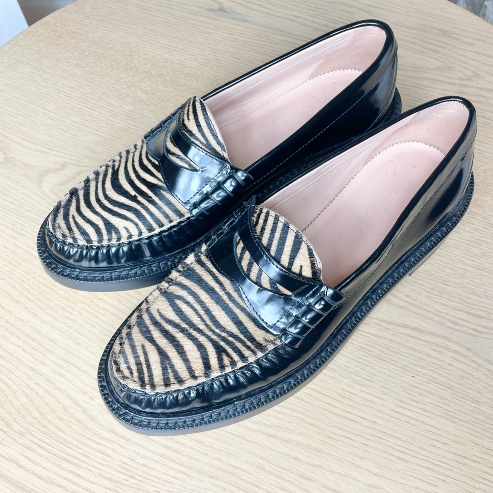 J. Crew Black and Zebra Print Loafers